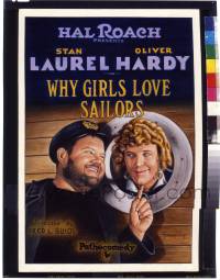 9m631 WHY GIRLS LOVE SAILORS 8x10 transparency 1990s great art of Laurel & Hardy on the one-sheet!