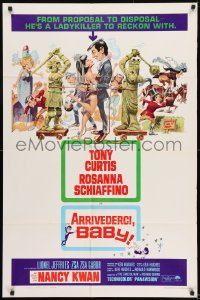 9p058 ARRIVEDERCI, BABY 1sh 1966 Tony Curtis is a ladykiller, great wacky Jack Davis art!