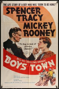 9p128 BOYS TOWN 1sh R1957 Spencer Tracy as Father Flannagan with Mickey Rooney!