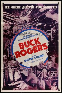 9p139 BUCK ROGERS 1sh R1966 Buster Crabbe sci-fi serial, see where all the fun started!