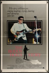 9p141 BUDDY HOLLY STORY 1sh 1978 great image of Gary Busey performing on stage with guitar!