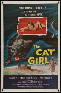 9p165 CAT GIRL 1sh 1957 cool black panther & sexy girl art, to caress her is to tempt DEATH!