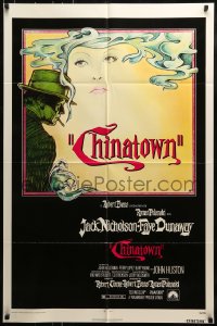 9p183 CHINATOWN 1sh 1974 art of Jack Nicholson & Faye Dunaway by Jim Pearsall, Polanski