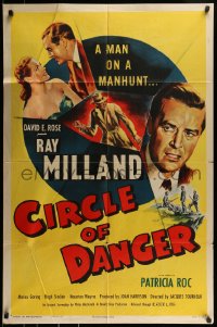 9p190 CIRCLE OF DANGER 1sh 1951 Ray Milland is a man on a manhunt, directed by Jacques Tourneur!