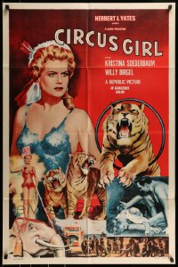 9p192 CIRCUS GIRL 1sh 1956 art of sexy Kristina Soederbaum w/circus tigers & elephants!