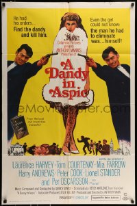 9p224 DANDY IN ASPIC 1sh 1968 Laurence Harvey & Anthony Mann, Mia Farrow, spy thriller!