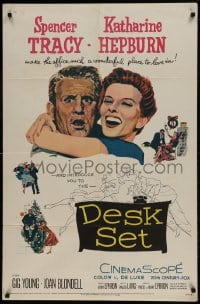 9p242 DESK SET 1sh 1957 Spencer Tracy & Katharine Hepburn make the office a wonderful place!