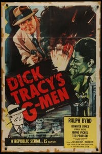 9p251 DICK TRACY'S G-MEN 1sh R1955 Ralph Byrd, Jennifer Jones, serial, fiery action art!