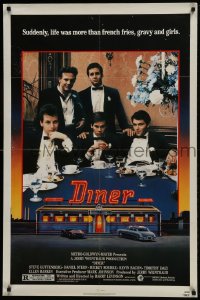 9p253 DINER 1sh 1982 Barry Levinson, Kevin Bacon, Daniel Stern, Mickey Rourke, art by Joe Garnett!