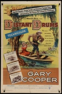9p256 DISTANT DRUMS 1sh 1951 art of Gary Cooper in the Florida Everglades, Raoul Walsh!