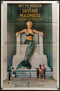 9p258 DIVINE MADNESS style B 1sh 1980 great image of mermaid Bette Midler as Lincoln Memorial!