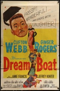 9p268 DREAM BOAT 1sh 1952 sexy Ginger Rogers was professor Clifton Webb's co-star in silent movies!