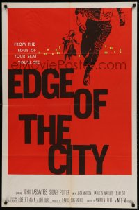 9p277 EDGE OF THE CITY 1sh 1956 unusual Saul Bass art with man running out of the frame!