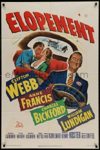 9p281 ELOPEMENT 1sh 1951 art of Clifton Webb driving car with Anne Francis & boyfriend kissing!