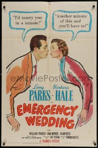 9p284 EMERGENCY WEDDING 1sh 1950 Larry Parks would marry Barbara Hale in a minute!