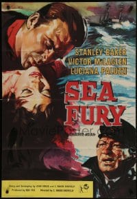 9p774 SEA FURY English 1sh 1959 art of Stanley Baker & Luciana Paluzzi, a hurricane of adventure!