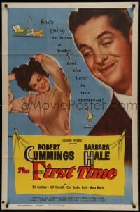 9p311 FIRST TIME 1sh 1952 Robert Cummings, pretty Barbara Hale is expecting!