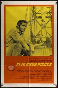 9p313 FIVE EASY PIECES 1sh 1970 cool image of Jack Nicholson, directed by Bob Rafelson!
