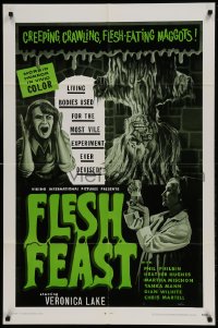 9p317 FLESH FEAST 1sh 1970 art by Browning, cheesy horror starring Veronica Lake, of all people!