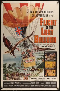 9p318 FLIGHT OF THE LOST BALLOON 1sh 1961 Marshall Thompson, Mala Powers, cool action art!