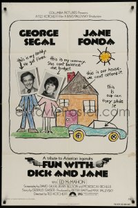 9p340 FUN WITH DICK & JANE 1sh 1977 George Segal, Jane Fonda, great child's drawing poster art!