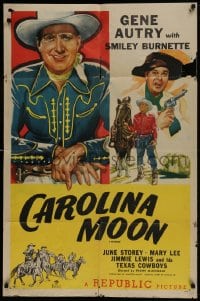 9p353 GENE AUTRY 1sh 1947 western cowboy art of him and Smiley Burnette, Carolina Moon!