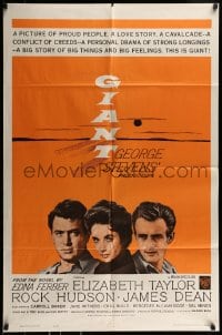 9p354 GIANT 1sh R1963 James Dean, Elizabeth Taylor, Rock Hudson, directed by George Stevens!