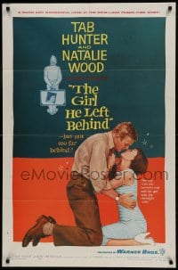 9p358 GIRL HE LEFT BEHIND 1sh 1956 romantic image of Tab Hunter about to kiss Natalie Wood!