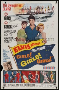 9p362 GIRLS GIRLS GIRLS 1sh 1962 Elvis Presley, Stella Stevens & boat full of sexy girls!