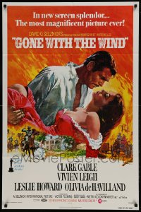9p371 GONE WITH THE WIND 1sh R1974 Terpning art of Gable carrying Leigh over burning Atlanta!