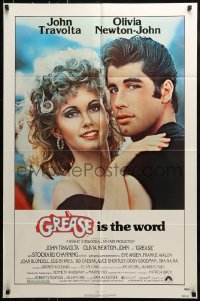 9p379 GREASE 1sh 1978 c/u of John Travolta & Olivia Newton-John in a most classic musical!