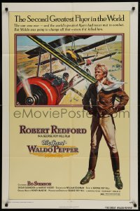 9p381 GREAT WALDO PEPPER 1sh 1975 Robert Redford, aviation art on yellow background by Gary Meyer!