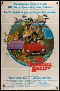9p387 GUMBALL RALLY style A 1sh 1976 Michael Sarrazin, wacky art of car racing around the world!