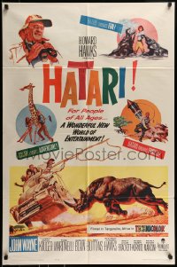 9p401 HATARI 1sh 1962 Howard Hawks, artwork of John Wayne in Africa by Frank McCarthy!