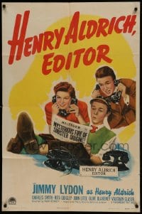 9p414 HENRY ALDRICH, EDITOR style A 1sh 1942 great artwork of newspaper chief Jimmy Lydon!