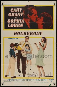 9p434 HOUSEBOAT 1sh 1958 romantic close up of Cary Grant & beautiful Sophia Loren + with kids!