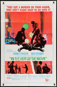 9p452 IN THE HEAT OF THE NIGHT 1sh 1967 Sidney Poitier, Rod Steiger, Warren Oates, cool crime art!