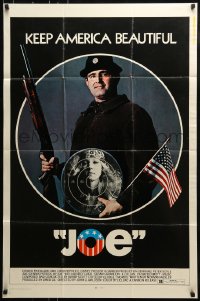 9p475 JOE 1sh 1970 Peter Boyle w/shotgun, American flag, and hippie target, drugs!