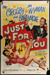 9p481 JUST FOR YOU 1sh 1952 great image of Bing Crosby & sexy Jane Wyman on telephone!