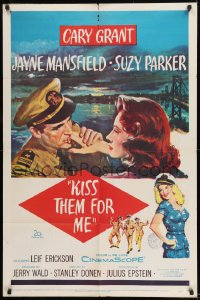9p489 KISS THEM FOR ME 1sh 1957 romantic art of Cary Grant & Suzy Parker + sexy Jayne Mansfield!