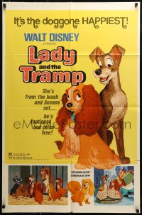 9p491 LADY & THE TRAMP 1sh R1972 Walt Disney classic cartoon, best spaghetti scene!