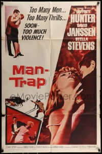 9p539 MAN-TRAP 1sh 1961 Jeffrey Hunter mixed up with sexy bad girl Stella Stevens!