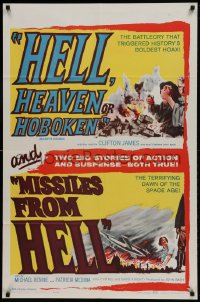 9p570 MISSILES FROM HELL/HELL, HEAVEN OR HOBOKEN 1sh 1959 WWII action double bill!