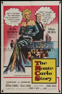 9p574 MONTE CARLO STORY 1sh 1957 Dietrich, Vittorio De Sica, high stakes, low cut gowns!