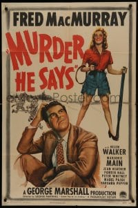 9p582 MURDER HE SAYS style A 1sh 1945 classic Fred MacMurray hillbilly killer-diller, great art!