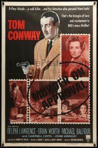 9p584 MURDER ON APPROVAL style A 1sh 1956 art of detective Tom Conway w/pistol, English noir!