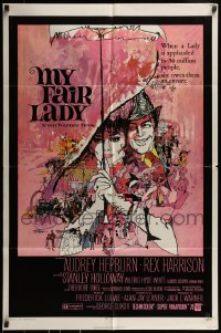 9p590 MY FAIR LADY 1sh R1971 art of Audrey Hepburn & Rex Harrison by Bob Peak and Bill Gold!
