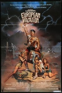 9p594 NATIONAL LAMPOON'S EUROPEAN VACATION 1sh 1985 Chevy Chase, wacky fantasy art by Vallejo!