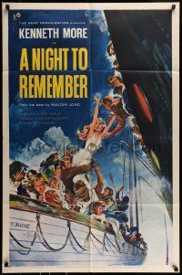 9p608 NIGHT TO REMEMBER 1sh 1959 English Titanic biography, John Floherty Jr. art of tragedy!