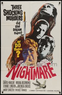 9p610 NIGHTMARE 1sh 1964 David Knight & Moira Redmond in English Hammer horror!